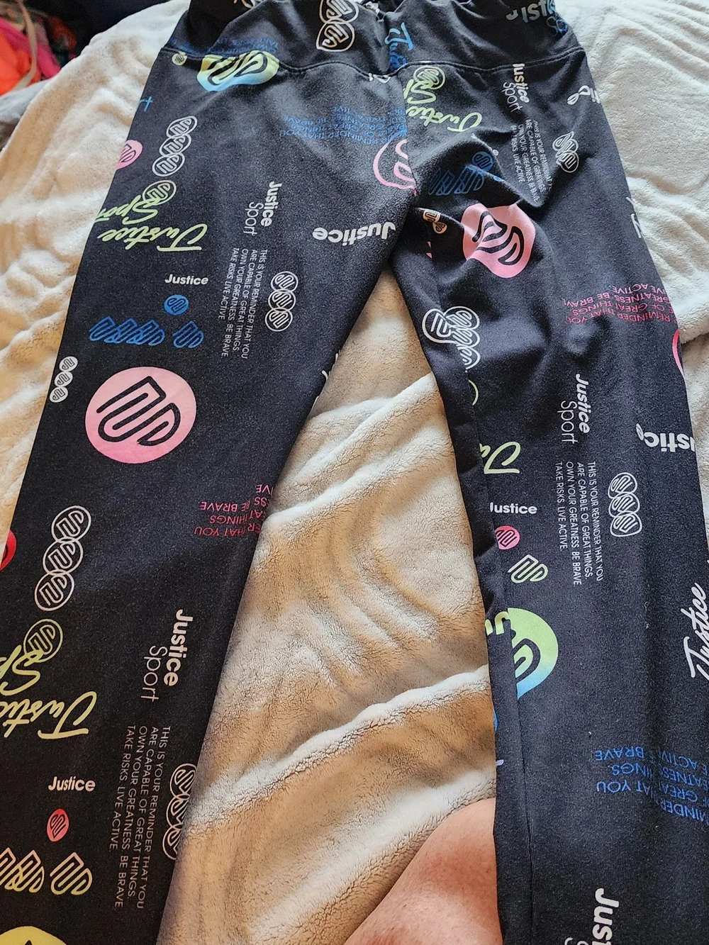 Justice Black Pajama Bottoms with Multicolor Logo Prints